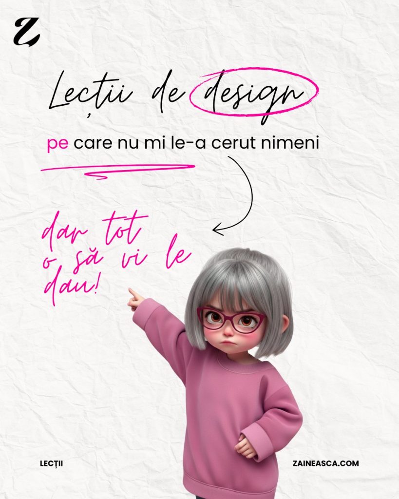 „Lecții de design pe care nu mi le-a cerut nimeni”, grafică cu Angela
